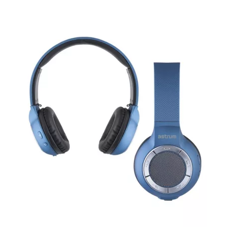Astrum HT300 sztereó kék bluetooth 4.2 összecsukható fejhallgató beepitett mikrofonnal, bőr fülpárnákkal