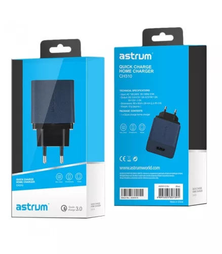 Astrum CH310 QC 3.0 fekete hálózati gyorstöltő (Quick Charge) 1xUSB 3,0A 18W