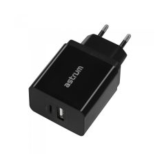   Astrum CH260 fekete hálózati töltőfej 1X USB-C, 1X USB, 2,4A total output, Smart IC 12W