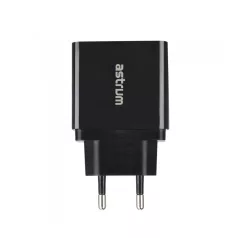   Astrum CH260 fekete hálózati töltőfej 1X USB-C, 1X USB, 2,4A total output, Smart IC 12W