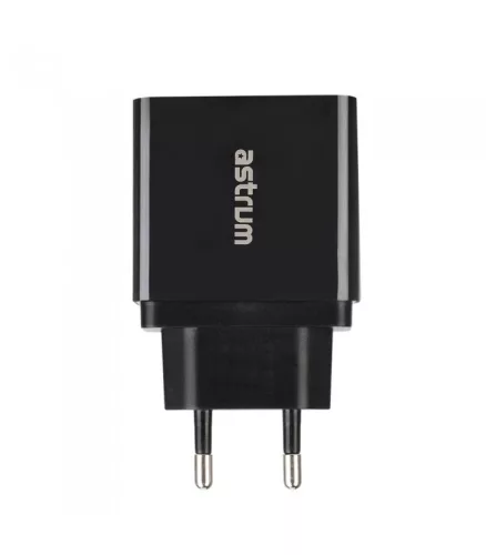 Astrum CH260 fekete hálózati töltőfej 1X USB-C, 1X USB, 2,4A total output, Smart IC 12W