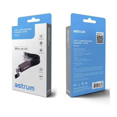 Astrum AA230 2in1 8pin lightning - USB 3.0 OTG adatkábel beépített MicroSD kártyaolvasóval, MFI engedéllyel