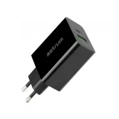   Astrum CH450 fekete hálózati töltőfej 1X USB-C 24W, 1X USB QC 3.0 (Quick Charge) 18W