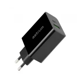   Astrum CH450 fekete hálózati töltőfej 1X USB-C 24W, 1X USB QC 3.0 (Quick Charge) 18W