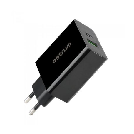 Astrum CH450 fekete hálózati töltőfej 1X USB-C 24W, 1X USB QC 3.0 (Quick Charge) 18W 