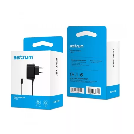 Astrum CH190 2.0A USB-C hálózati töltő 1,5M kábellel, Smart IC, EU fehér 10W