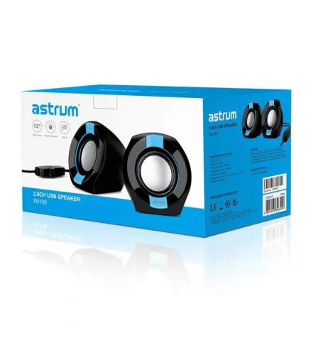 Astrum SU105 fekete-kék 2.0 csatornás 3,5MM multimédia hangszóró USB-s áramellátással, hangerőszabályozóval, prémium hangzással 2 X 3W