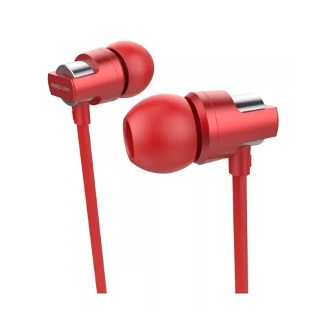 Astrum EB410 univerzális 3,5mm piros fémházas sztereó headset zajszűrős mikrofonnal, prémium hangzással, slim kábellel