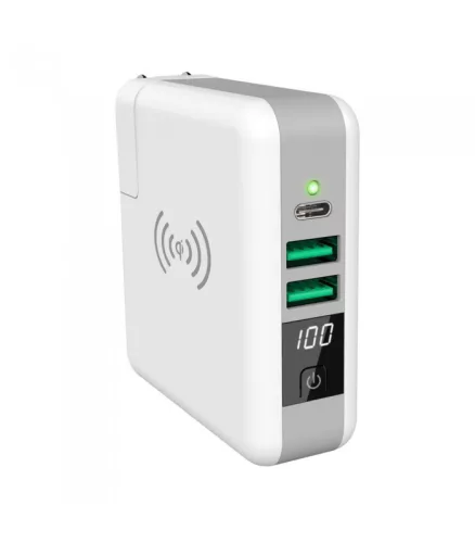 Astrum CW400 Prémium all in one utazó vezeték nélküli (5W) / hálózati töltő és power bank (6700mAh) 4 féle dugvillával 12W