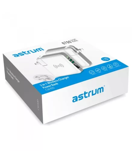 Astrum CW400 Prémium all in one utazó vezeték nélküli (5W) / hálózati töltő és power bank (6700mAh) 4 féle dugvillával 12W