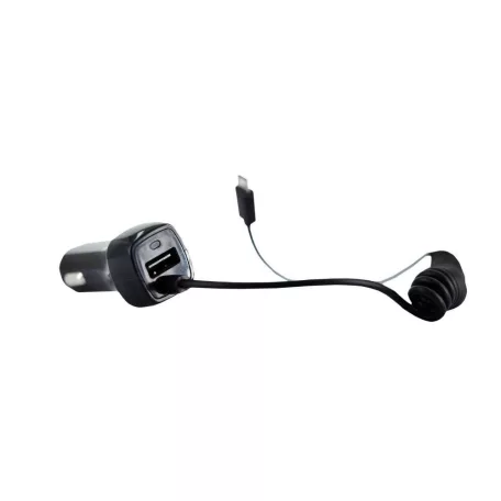 Astrum CC250 Type-C autós szivar töltő 1,5M spirál kábellel + USB csatlakozóval 2,4A fekete 12W
