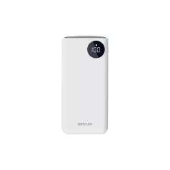  Astrum PB610 10000mAh fehér gyorstöltő PD power bank 18W, 1X QC 3.0 USB-A, 1XUSB-C, li-polymer cellákkal, LCD