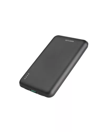 Astrum PB430 10000mAh fekete fémházas gyorstöltő PD power bank 22,5W, 1X QC 3.0 USB-A, 1XUSB-C, li-polymer cellákkal, LED indikátorral