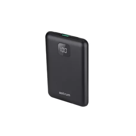 Astrum PB450 10000mAh fekete fémházas gyorstöltő PD power bank 22,5W, 1X QC 3.0 USB-A, USB-C, li-polymer cellákkal, LCD
