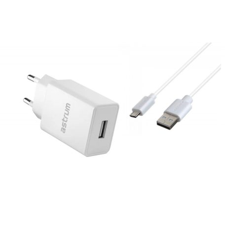 Astrum Pro U20 hálózati töltő 1X USB, 10W, micro USB adatkábellel, fehér