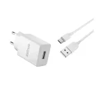 Astrum Pro U20 hálózati töltő 1X USB, 10W, Type-C adatkábellel, fehér