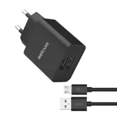   Astrum Pro Dual U24 hálózati töltő 2X USB, 10W, micro USB adatkábellel, fekete