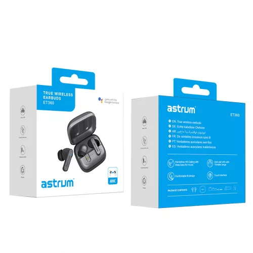Astrum ET360 BT V5.3 sztereo TWS headset zajszűrős dual mikrofonnal, USB-C töltőtokkal, fekete