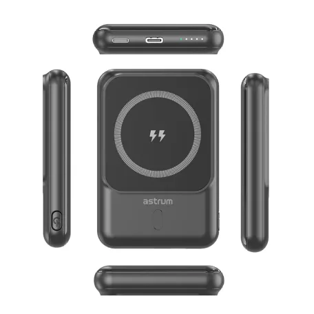 Astrum PB050 5000mAh fekete gyorstöltő power bank vezeték nélküli töltéssel, 2X Type-C (2.1A), li-polymer cellákkal