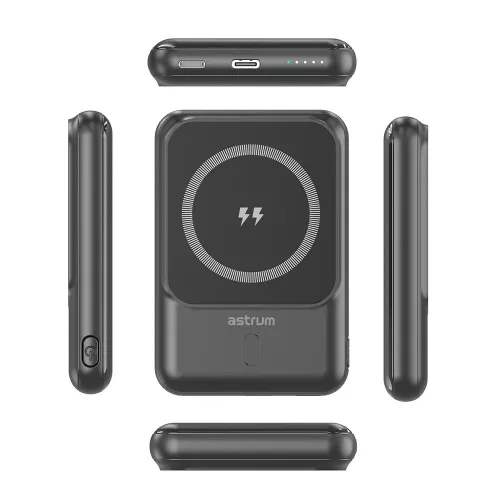 Astrum PB050 5000mAh fekete gyorstöltő power bank vezeték nélküli töltéssel, 2X Type-C (2.1A), li-polymer cellákkal