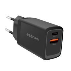   Astrum PRO DUAL PD70 hálózati gyorstöltő 1X USB (18W), 2X Type-C (65W) csatlakozóval fekete
