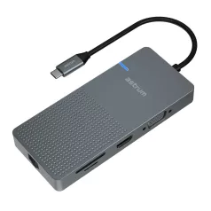   Astrum DA090 Type-C - 4K HDMI + VGA + Dual Usb 3.0 + SD olvasó, Gigabit Lan, Type-C (100w) adapter szürke