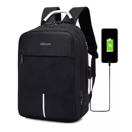 Astrum LB220 bélelt laptop hátizsák / táska 15"-ig vízhatlan Oxford PU beépített külső USB-porttal fekete