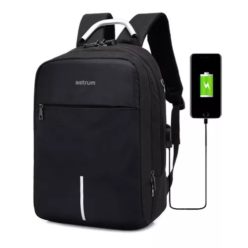 Astrum LB220 bélelt laptop hátizsák / táska 15"-ig vízhatlan Oxford PU beépített külső USB-porttal fekete
