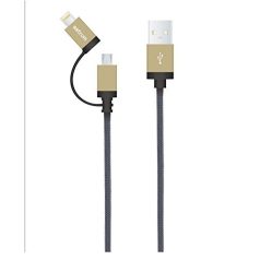   Astrum Apple USB - Lightning (8Pin) iPhone 1,2M fémhálós strapabíró adatkábel micro usb átalakítóval MFI engedéllyel arany