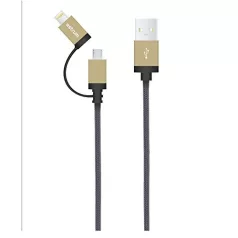   Astrum Apple USB - Lightning (8Pin) iPhone 1,2M fémhálós strapabíró adatkábel micro USB átalakítóval MFI engedéllyel arany