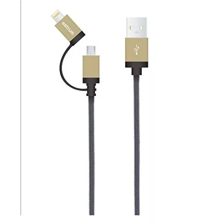 Astrum Apple USB - Lightning (8Pin) iPhone 1,2M fémhálós strapabíró adatkábel micro USB átalakítóval MFI engedéllyel arany
