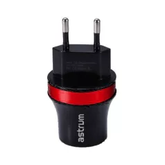   Astrum CH220 fekete - piros hálózati töltő 2.1A 2xUSB micro USB adatkábellel A92522-N 10W