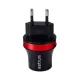 Astrum CH220 fekete - piros hálózati töltő 2.1A 2xUSB micro USB adatkábellel A92522-N 10W