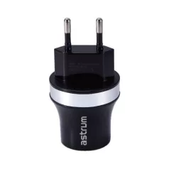   Astrum CH220 fekete - ezüst hálózati töltő 2.1A 2xUSB micro USB adatkábellel A92522-S 10W