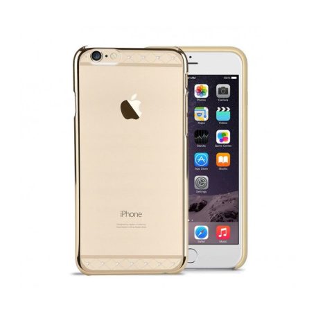 Astrum MC230 transparent mobile case with gold frame, top and bottom Swarovski for Apple iPhone 6 Plus