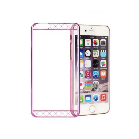 Astrum MC230 transparent mobile case with pink frame, top and bottom Swarovski for Apple iPhone 6 Plus
