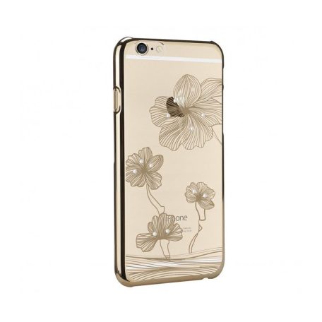 Astrum MC240 flower figured mobile case with gold frame, Swarovski for Apple iPhone 6 Plus