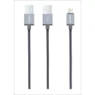 Astrum AC830 Apple iPhone 1M szürke fémhálós strapabíró USB - Lightning (8Pin) adatkábel MFI engedéllyel