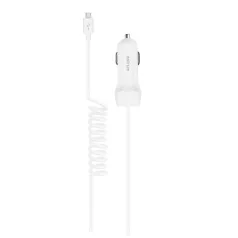   Astrum CC240 micro USB autós szivar töltő 1,5M spirál kábellel + USB csatlakozóval 2,4A fehér 12W