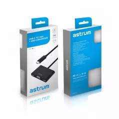   Astrum DA610 USB-C 3.1 - VGA + USB-C + USB 3in1 adapter ezüst