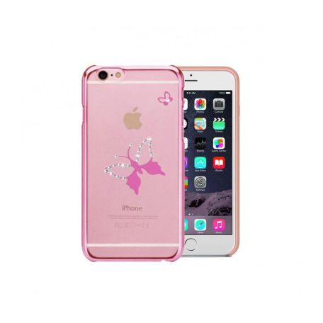 Astrum MC290 keretes pillangó mintás, Swarovski köves Apple iPhone 6/6S hátlapvédő pink