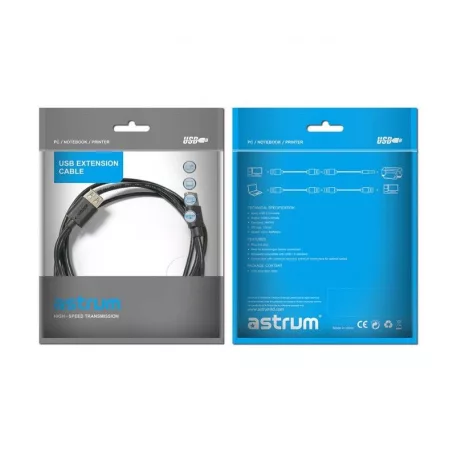 Astrum USB (Apa) - USB (Anya) 2.0 hosszabbító kábel 5.0M fekete UE205