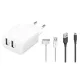 Raven Design hálózati töltő 2X USB-A csatlakozóval, 1.4A 7W micro USB és 30-PIN Apple kábellel