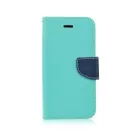 Fancy Apple iPhone X / XS oldalra nyíló mágneses könyv tok szilikon belsővel menta - kék