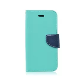   Fancy Apple iPhone X / XS oldalra nyíló mágneses könyv tok szilikon belsővel menta - kék