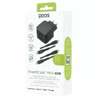 Bliszteres QDOS POWERCUBE TRIO 45W GaN fekete hálózati töltő 2db USB Type-C adatkábellel 3A