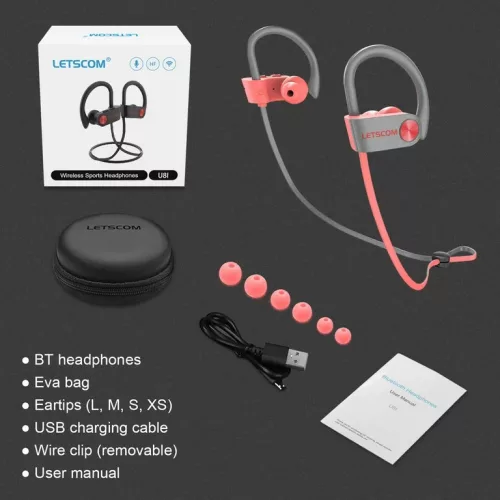 Letscom U8I Bluetooth 5.0 sztereó sport pink-szürke headset prémium tokkal
