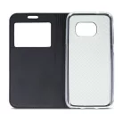 Smart Look Huawei Y6 (2018) oldalra nyíló bőrhatású ablakos könyv tok szilikon belsővel fekete