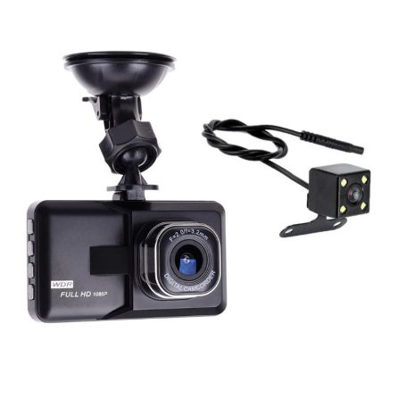 Szélvédőre szerelhető autós menetrögzítő kamera DVR-02 3" kijelzővel, tolatókamerával