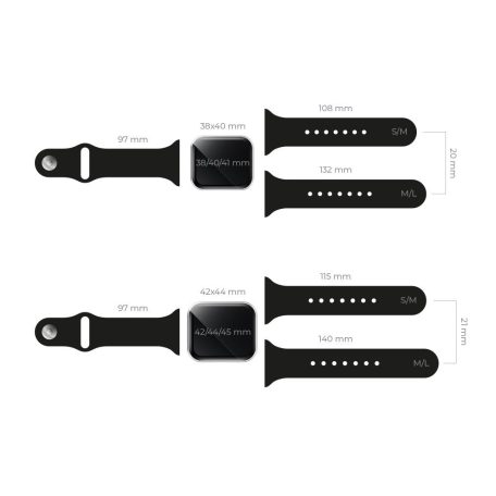 Apple Watch 42mm / 44mm / 45mm szilikon óraszíj fekete (S / M)